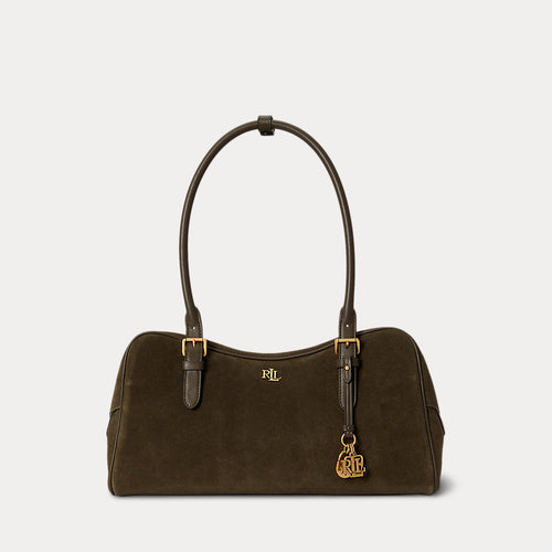 Bauletto Marcy grande in camoscio — Verde botanic/Verde botan