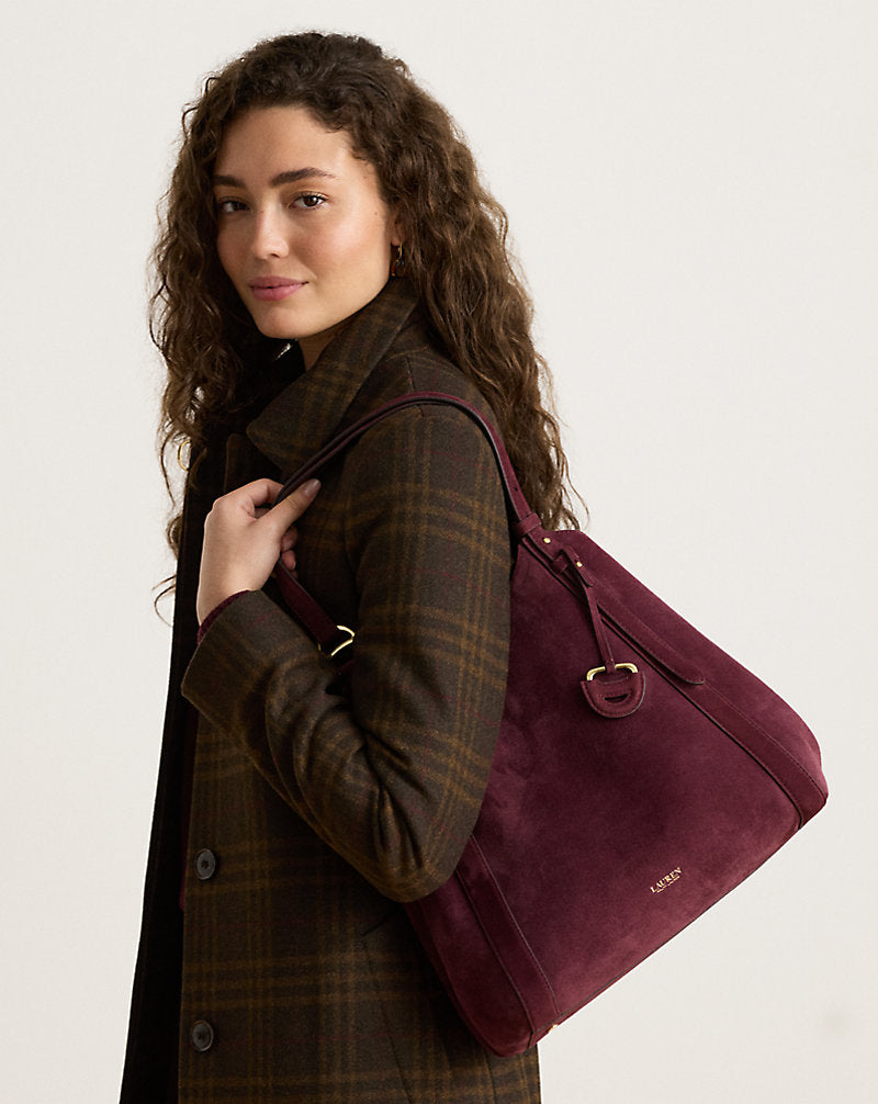 Tote Tasha grande in pelle scamosciata — Granato scuro