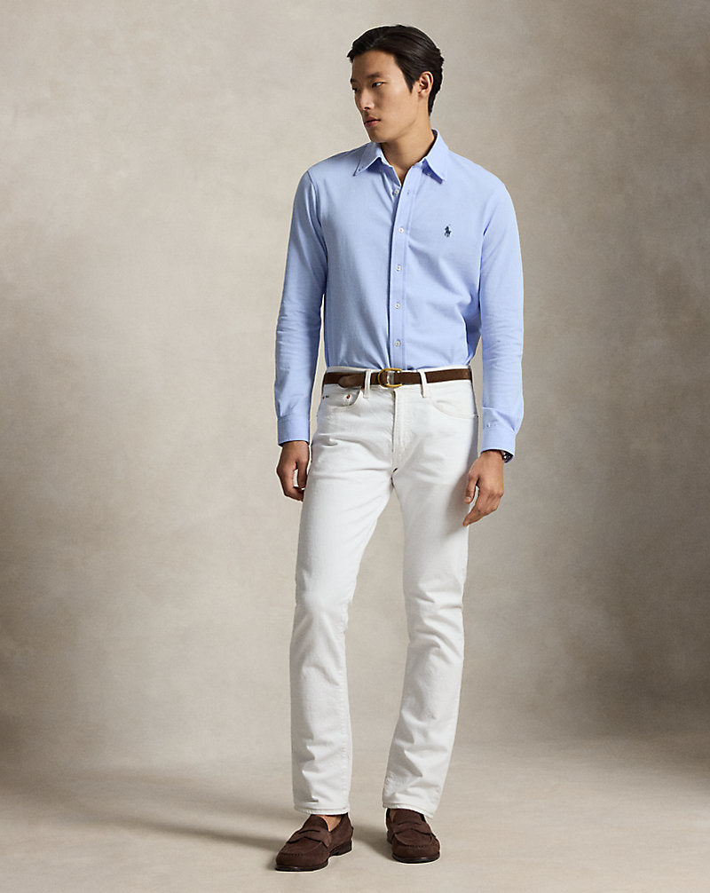 Camicia ultraleggera in piqué — Blu ghiaia