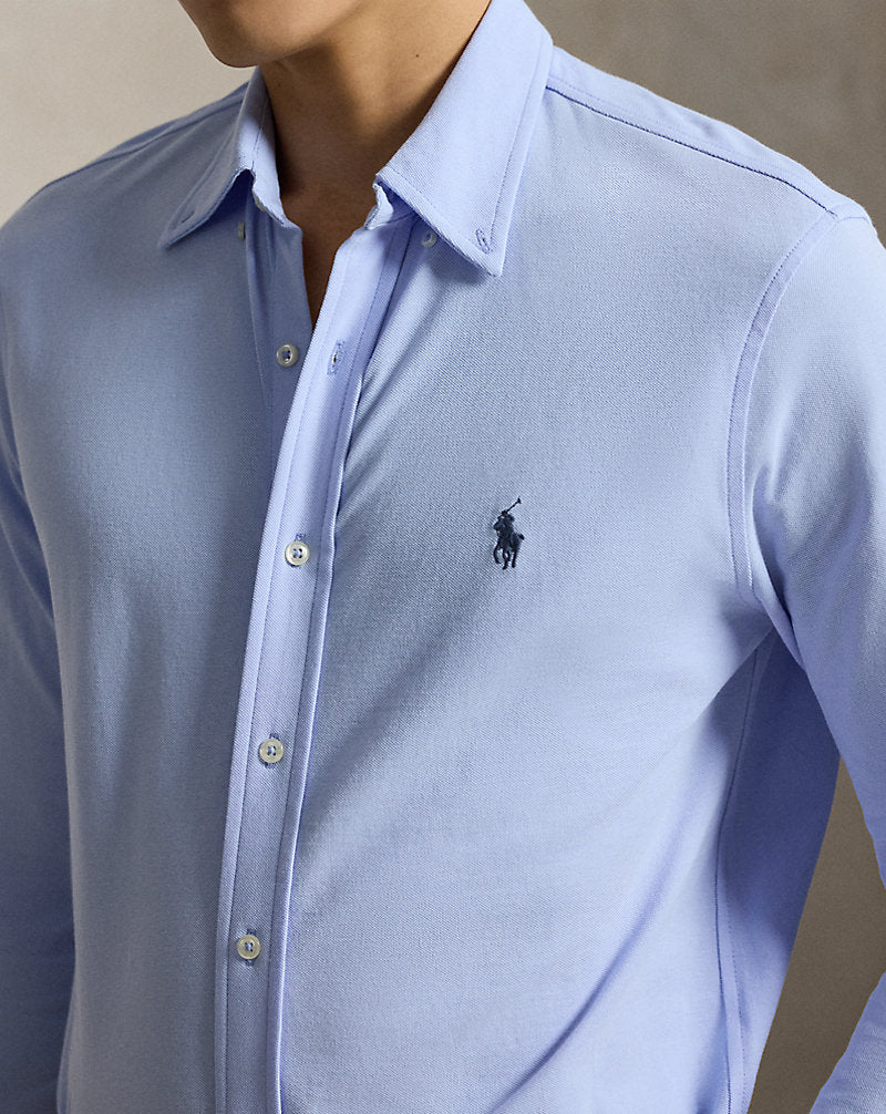 Camicia ultraleggera in piqué — Blu ghiaia