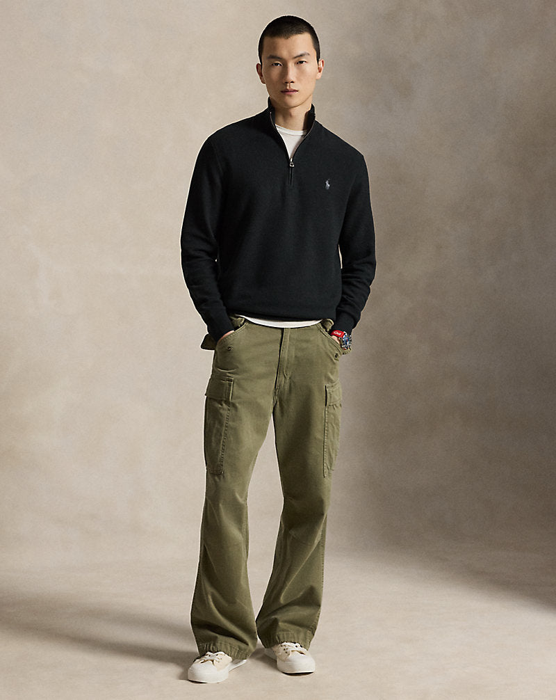 Maglia in piqué di cotone con cerniera — Nero Polo