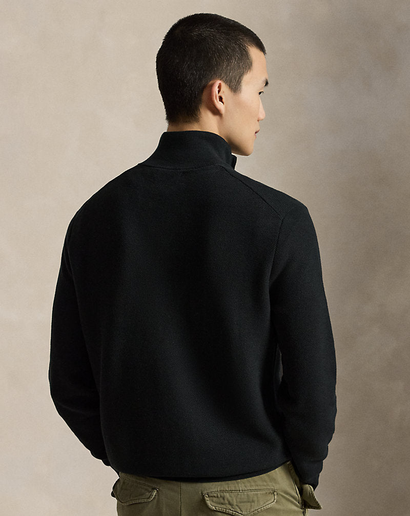 Maglia in piqué di cotone con cerniera — Nero Polo