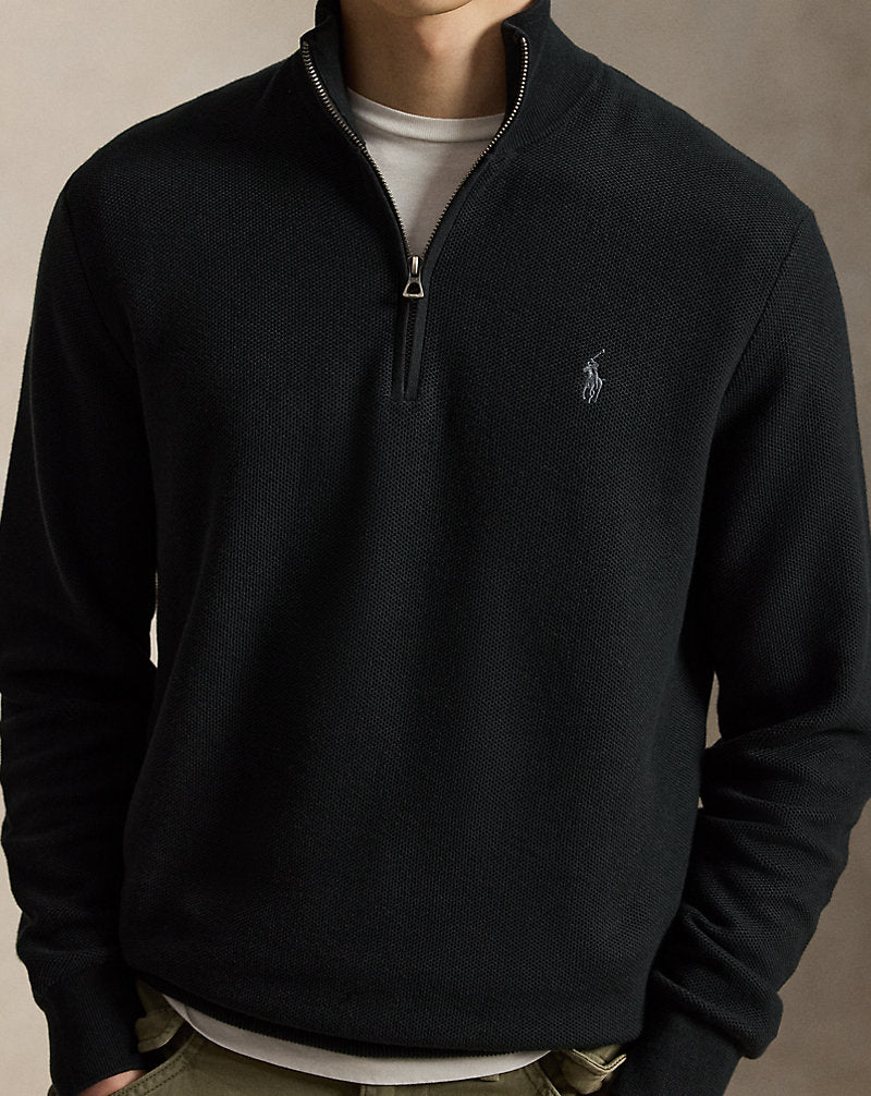 Maglia in piqué di cotone con cerniera — Nero Polo