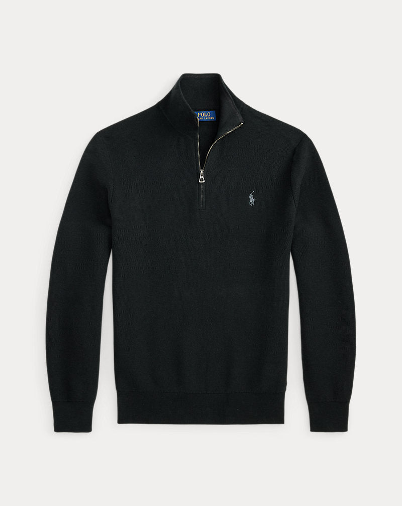 Maglia in piqué di cotone con cerniera — Nero Polo