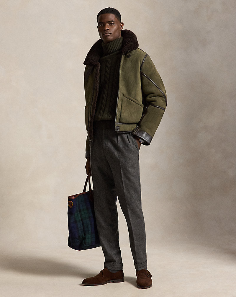 Giacca da aviatore in shearling — Verde mirto/Marrone scuro