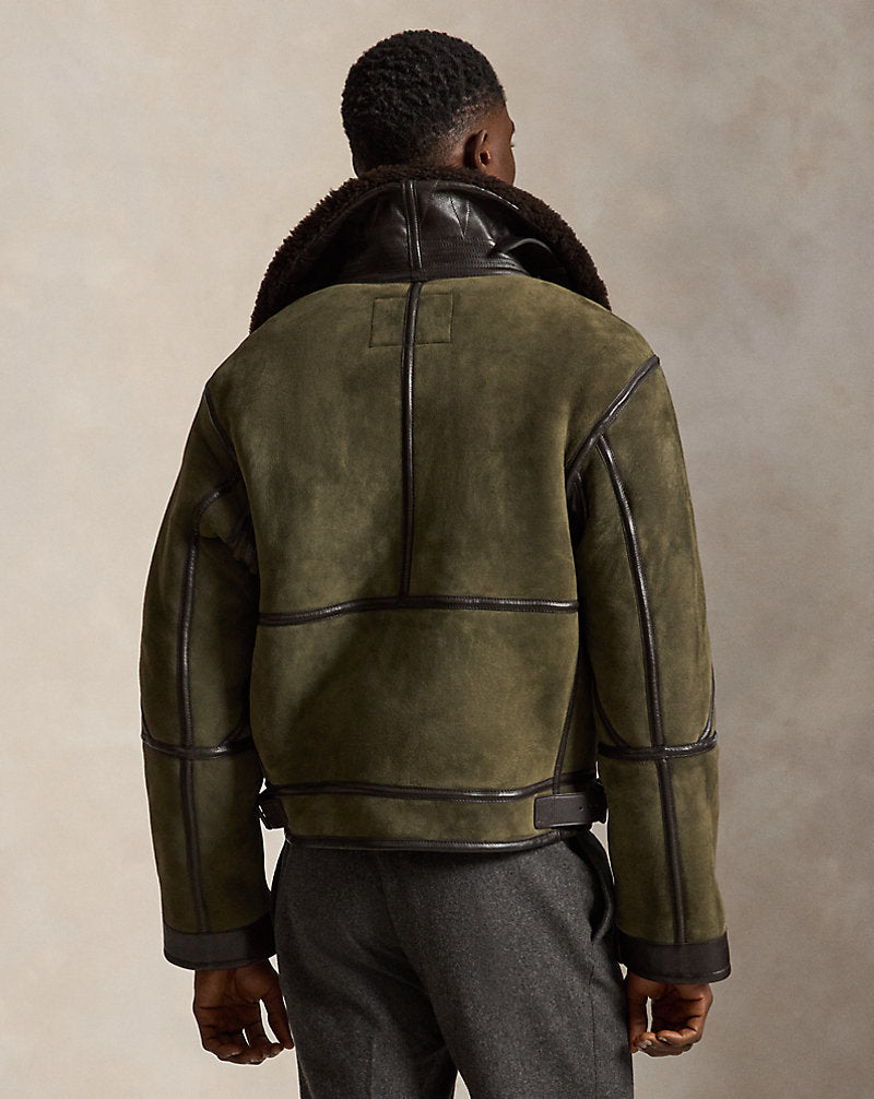 Giacca da aviatore in shearling — Verde mirto/Marrone scuro