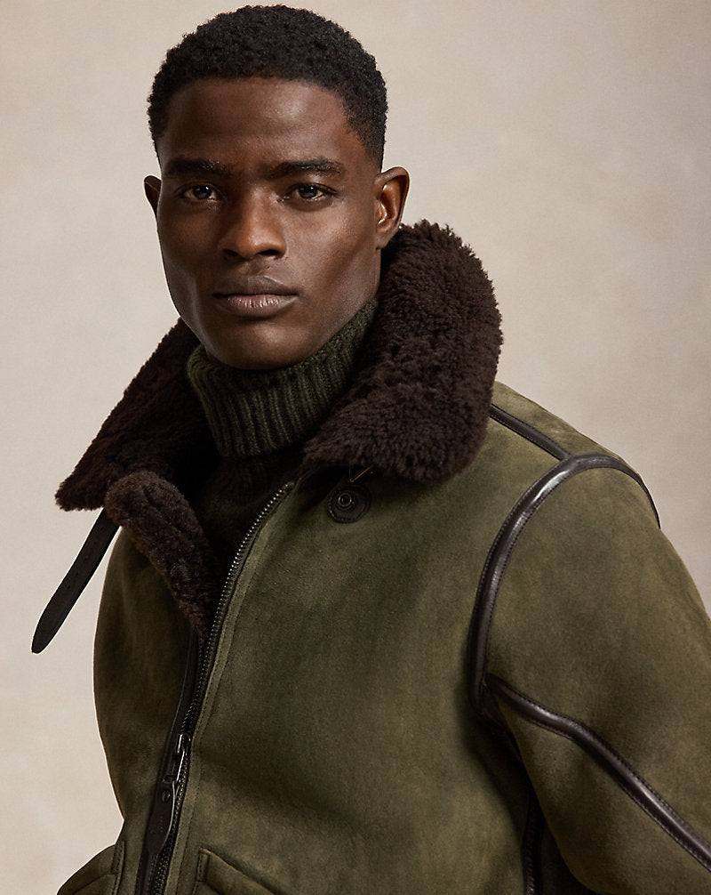 Giacca da aviatore in shearling — Verde mirto/Marrone scuro