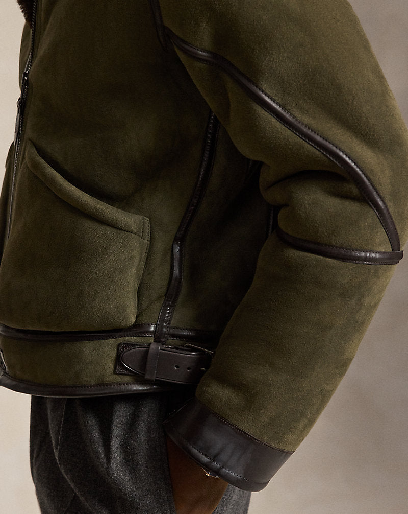 Giacca da aviatore in shearling — Verde mirto/Marrone scuro