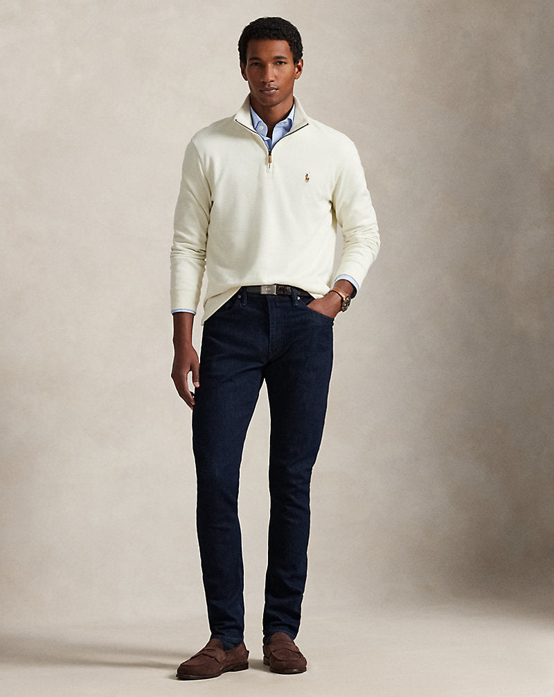 Pullover a coste con cerniera — Panna pergamena