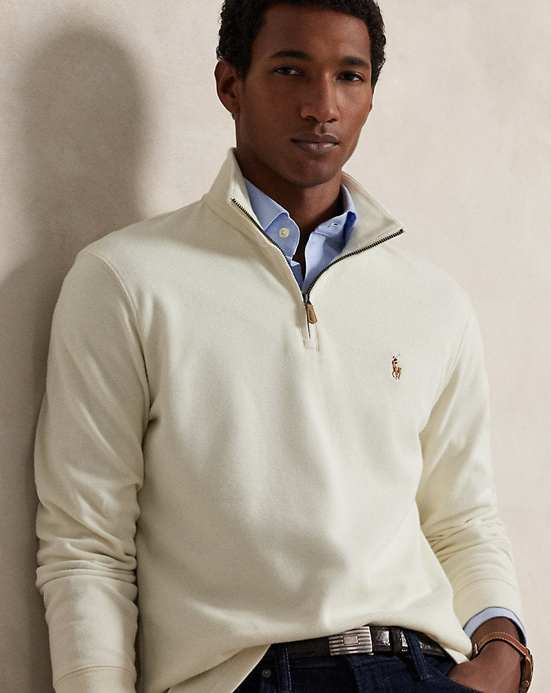 Pullover a coste con cerniera — Panna pergamena