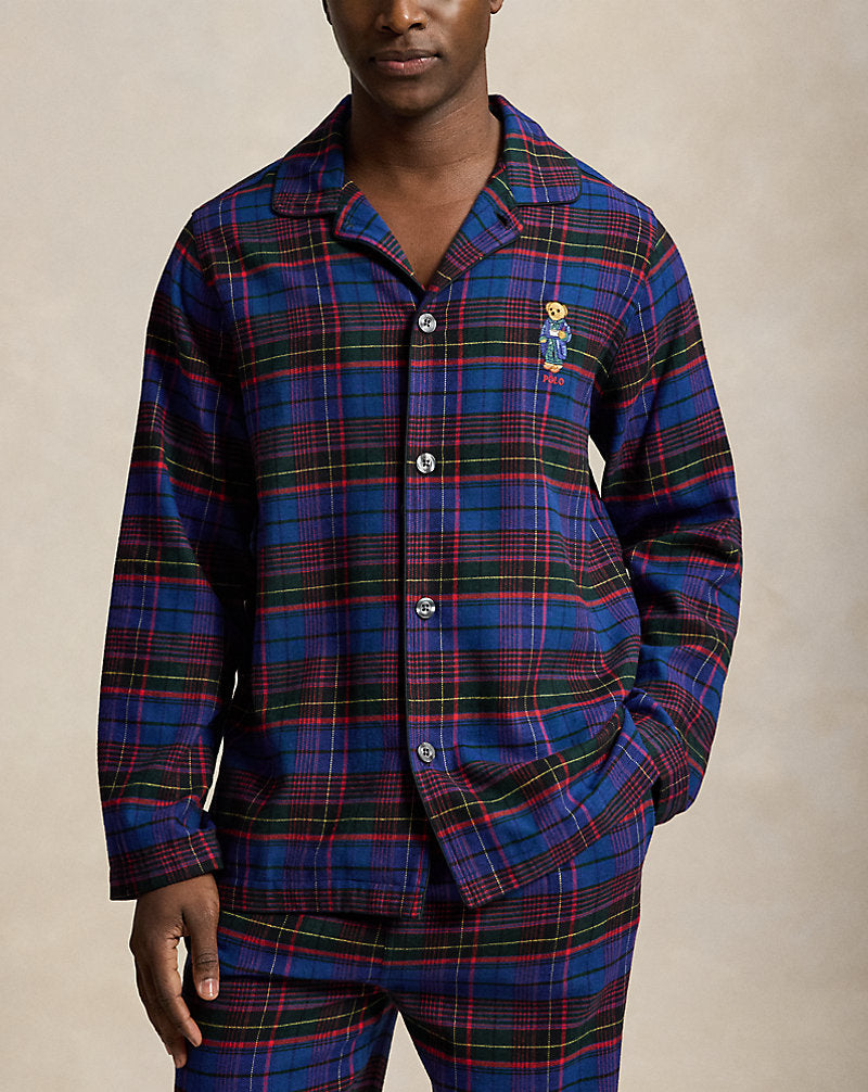 Pigiama Polo Bear scozzese in flanella — Verde/Blu gioiello