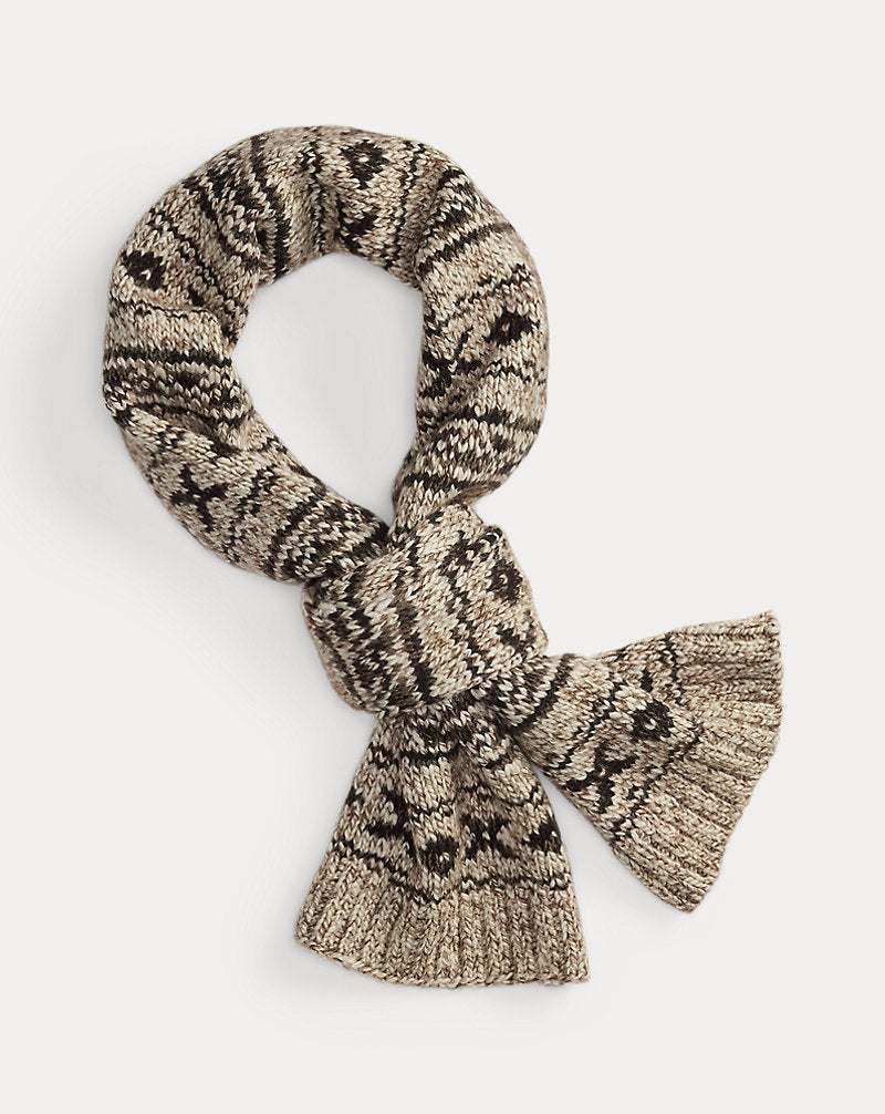 Sciarpa in misto lana Fair Isle — Marrone/Color cuoio