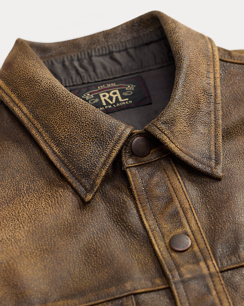 Giacca a camicia in pelle di pecora — Marrone