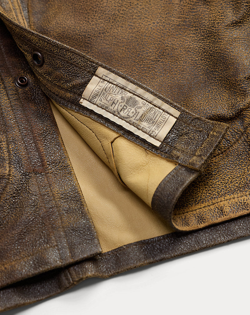 Giacca a camicia in pelle di pecora — Marrone