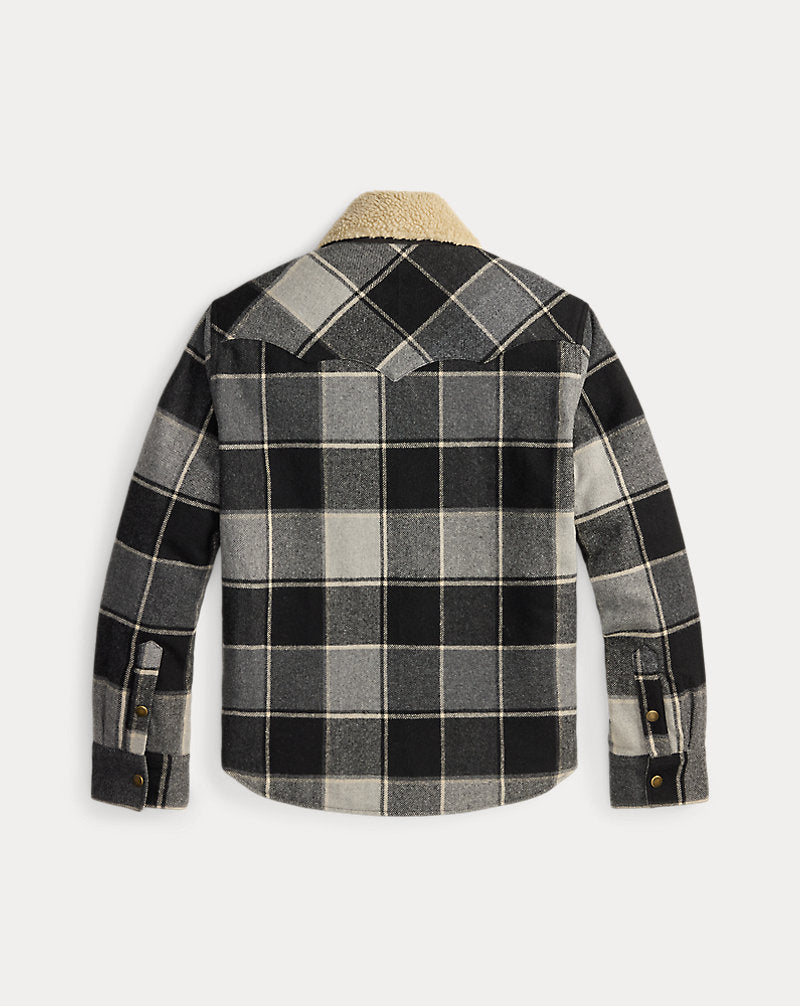 Giacca a camicia western twill scozzese — Grigio/Nero