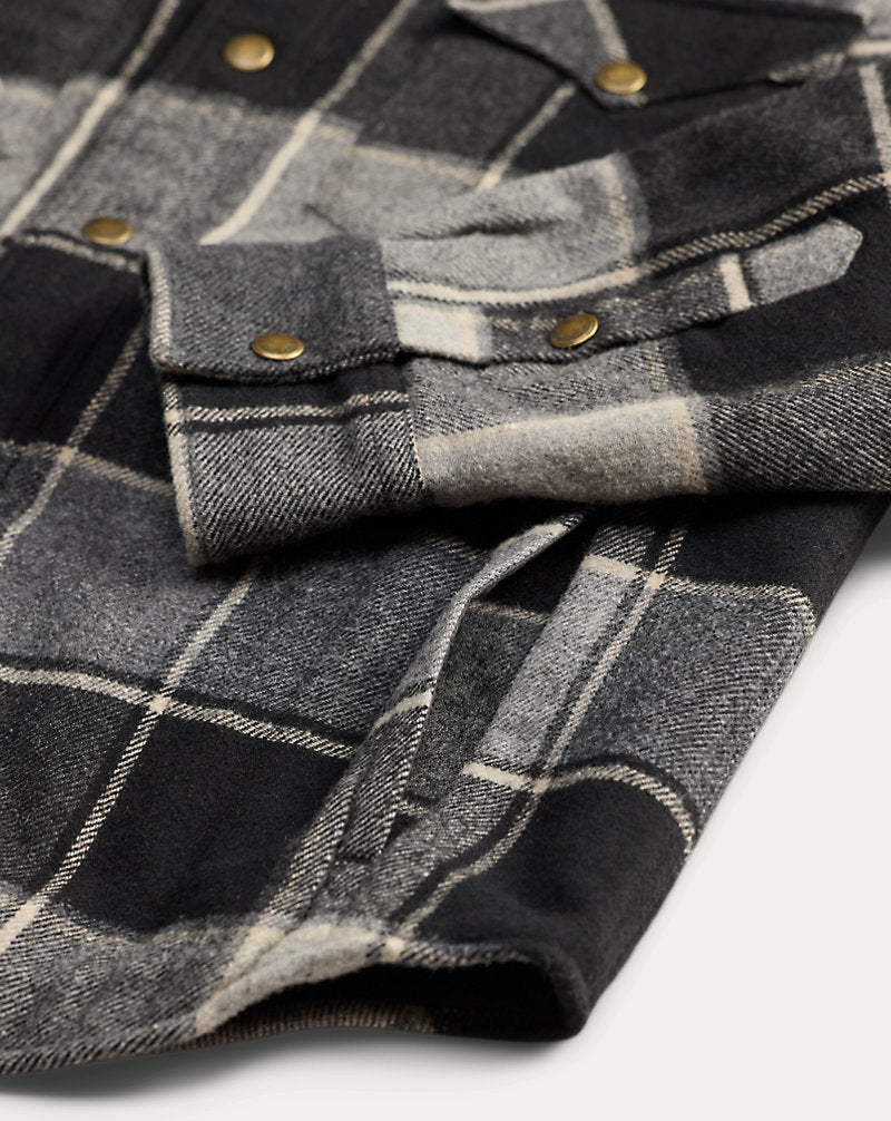 Giacca a camicia western twill scozzese — Grigio/Nero
