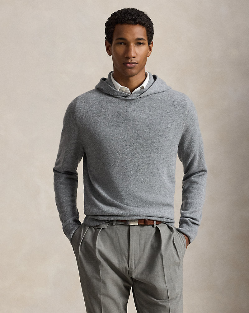 Maglia in cashmere con cappuccio — Grigio metallico mélange