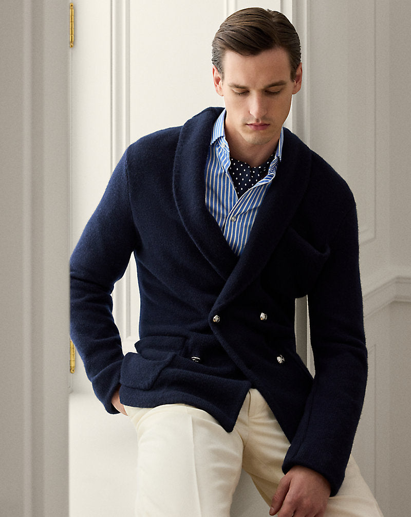 Cardigan a blazer in cashmere — Navy Chairman classico