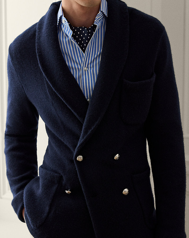 Cardigan a blazer in cashmere — Navy Chairman classico