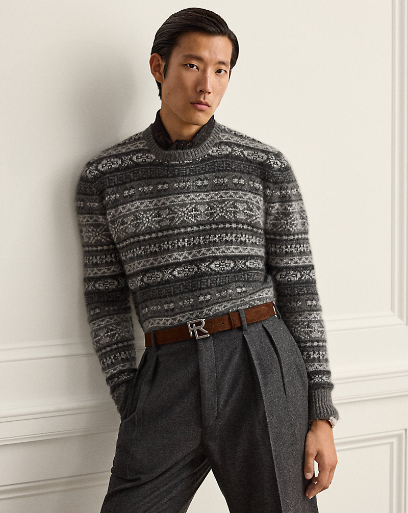 Maglia in misto cashmere Fair Isle — Grigio multicolore