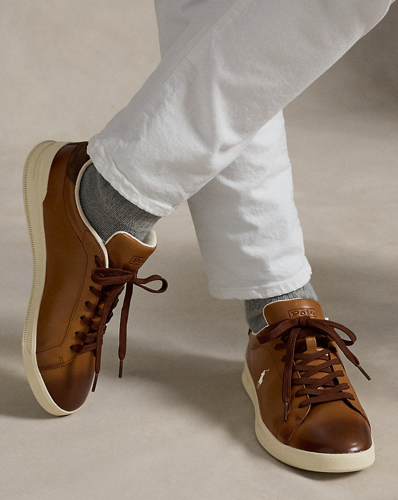 Sneaker Heritage Court II in pelle — Color cuoio/Écru