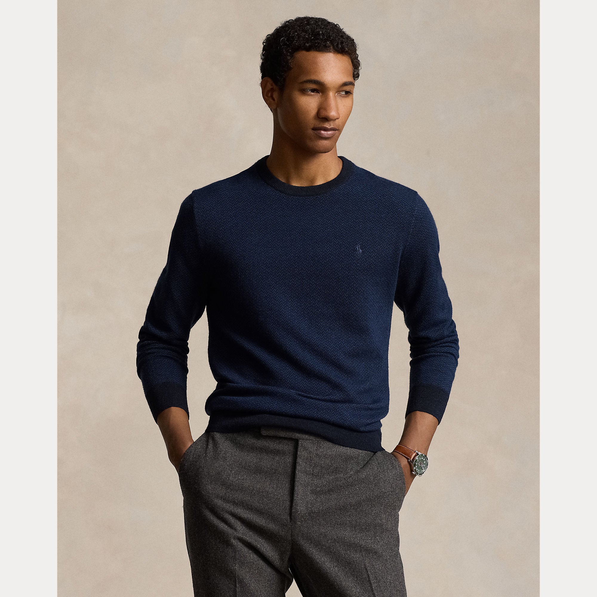 HERRINGBONE-KNIT WASHABLE WOOL SWEATER – Accessorio premium elegante