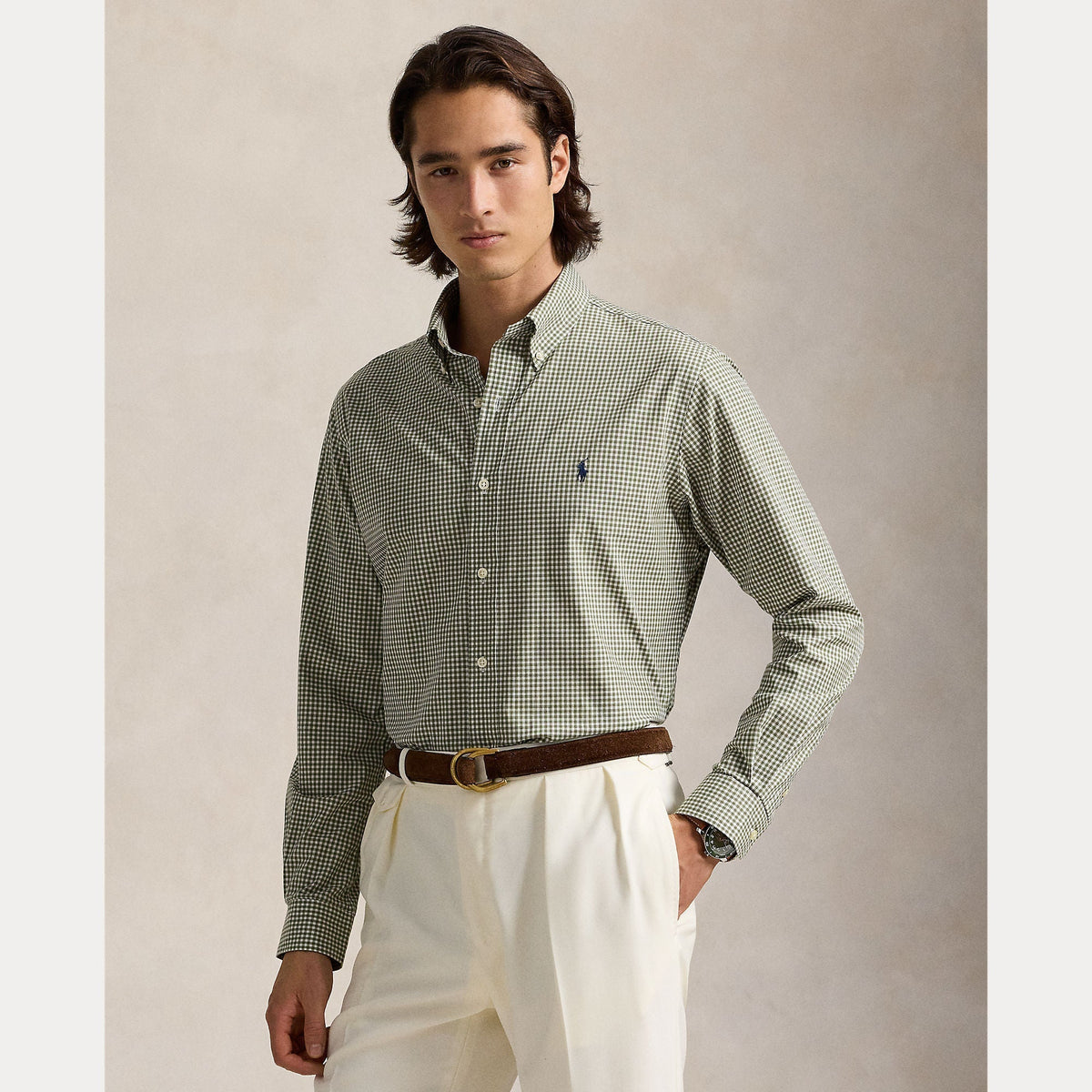 CUSTOM FIT GINGHAM STRETCH POPLIN SHIRT – Accessorio premium elegante