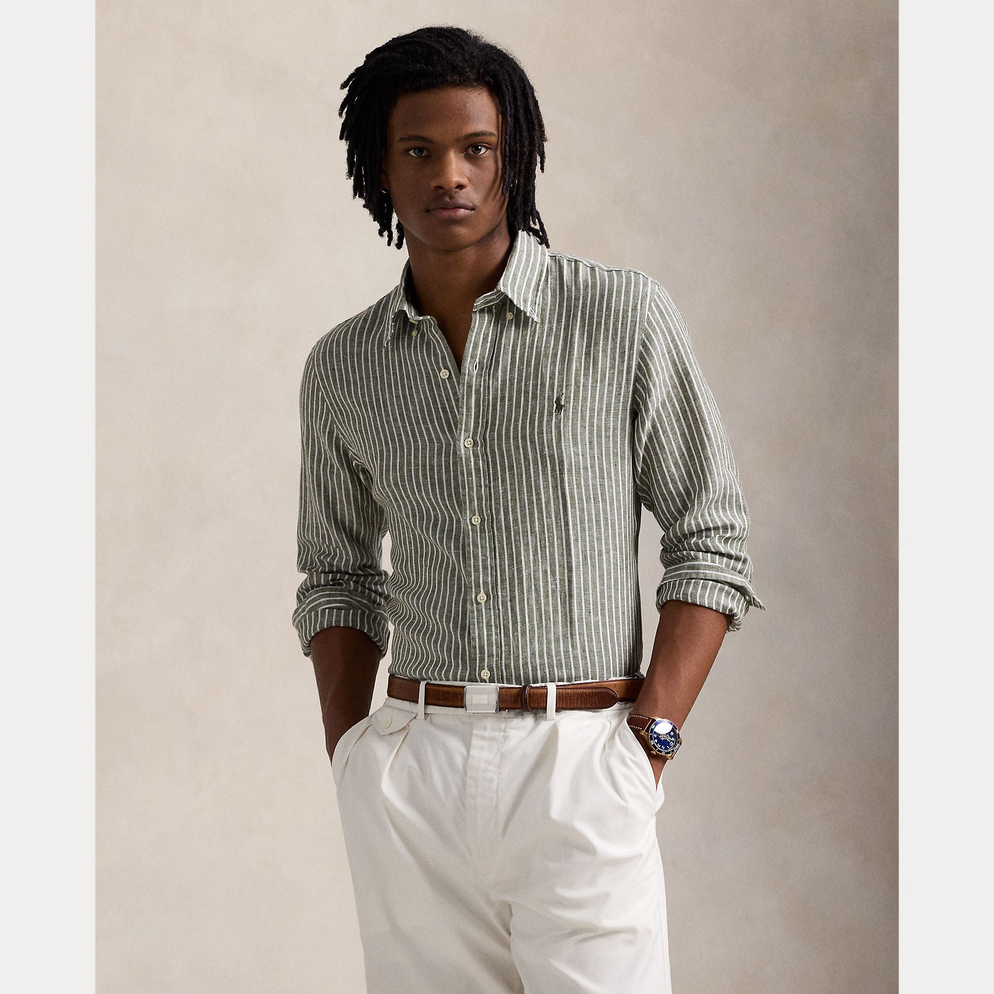 CUSTOM FIT STRIPED LINEN SHIRT – Accessorio premium elegante