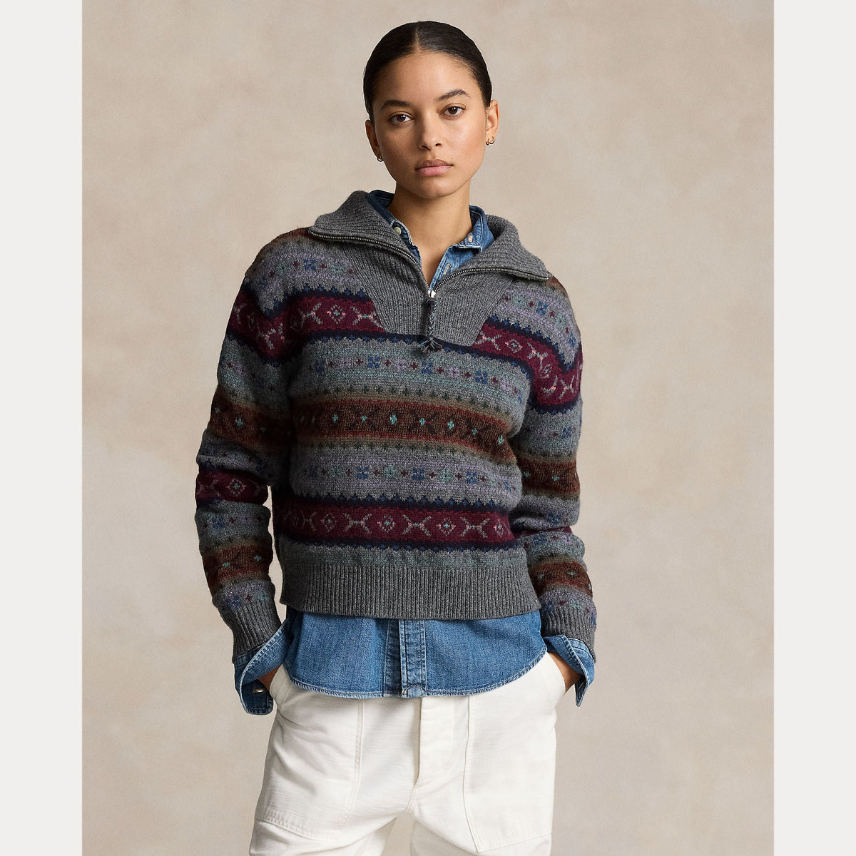 FAIR ISLE WOOL HALF-ZIP SWEATER – Accessorio premium elegante